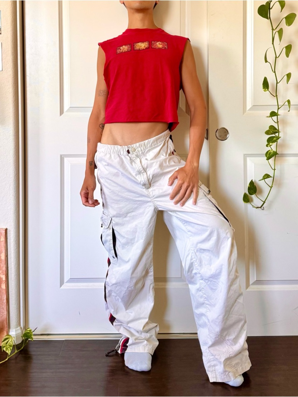 Vintage Y2K Cream Baggy Cargo Track Pants - Picture 3 of 9